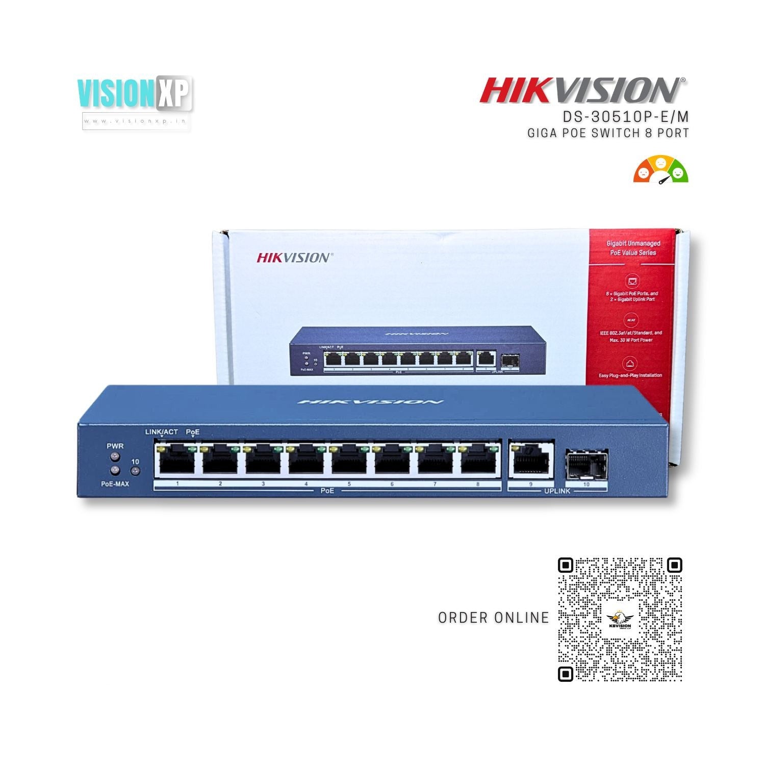 Hikvision DS-3E0510P-E/M 8 Port Gigabit Unmanaged PoE Switch Hikvision DS-3E0510P-E/M 8 Port Gigabit Unmanaged PoE Switch